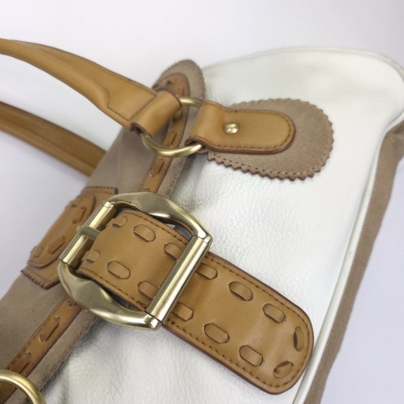 Gianni Bini Elegant White and Tan Leather Women's Satchel Bag - Picture 3 of 16